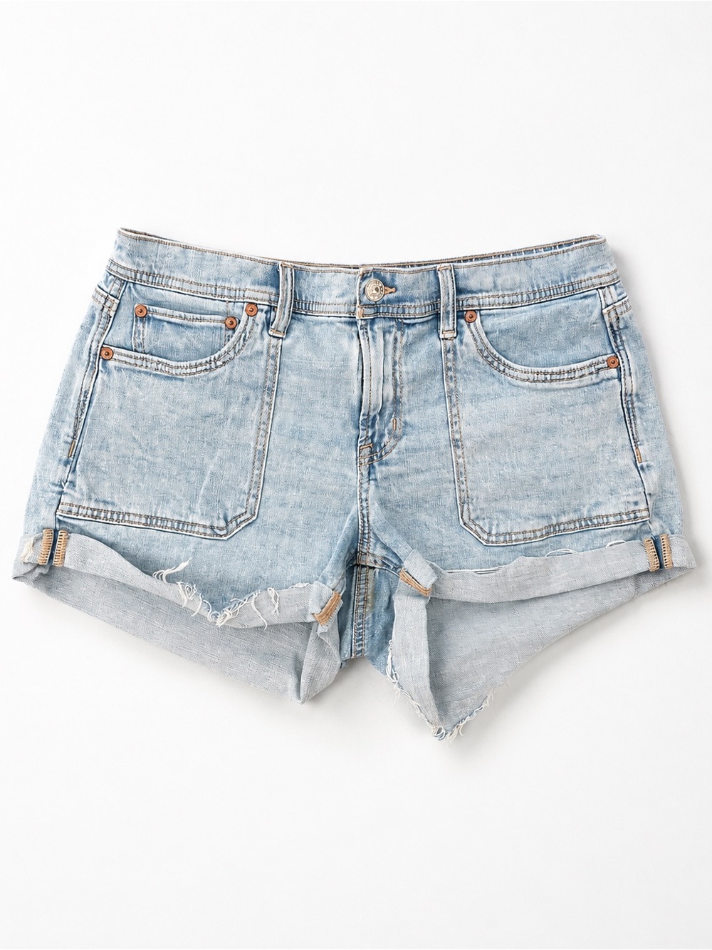 American Eagle Light Wash Denim Shorts Size 8 Cuffed Raw Hem Festival Summer Y2K
